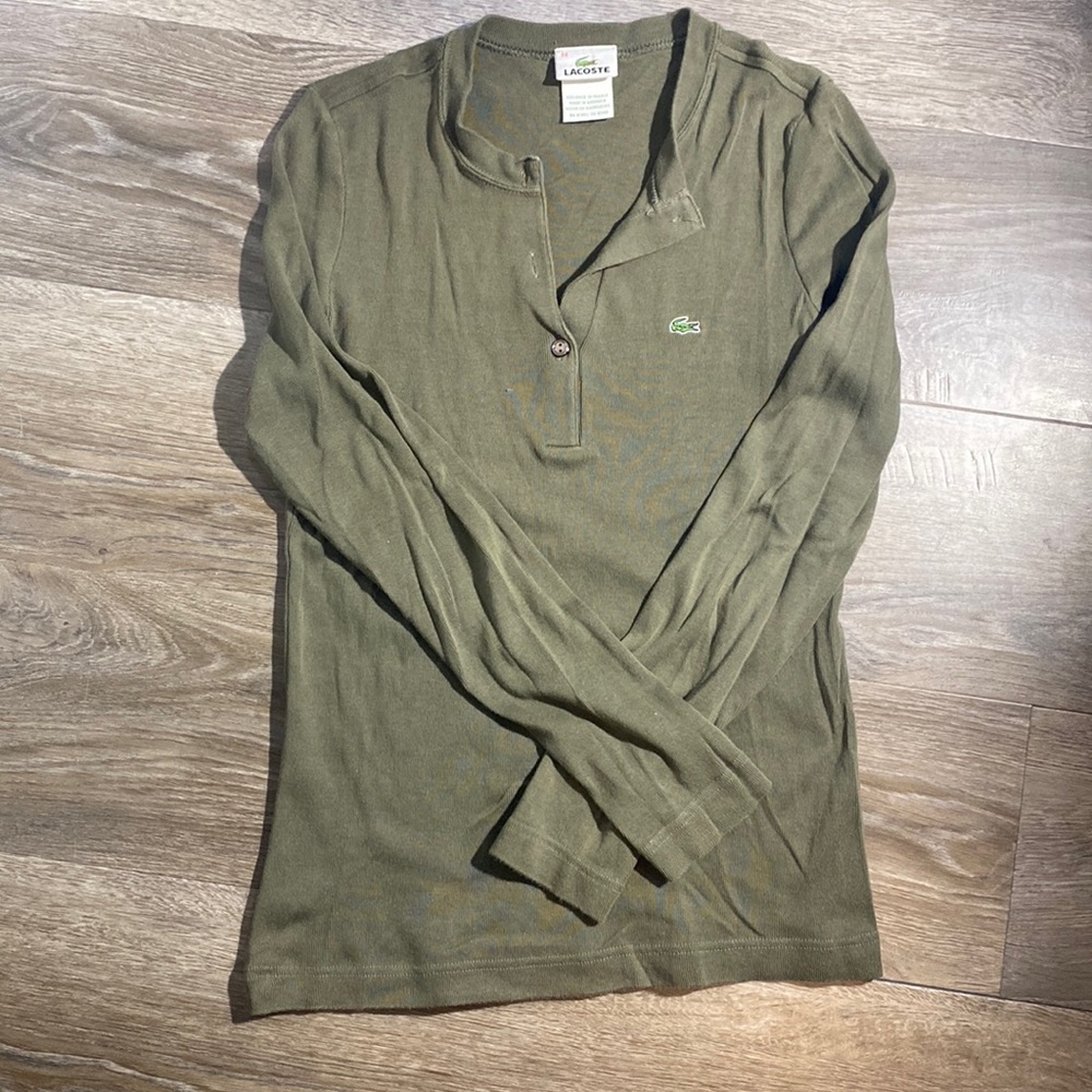 Army Green Lacoste Shirt with Buttons in Size 44